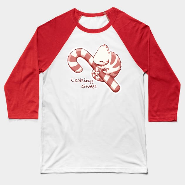 Candy Cane Chameleon Baseball T-Shirt by Bee and Clover Designs